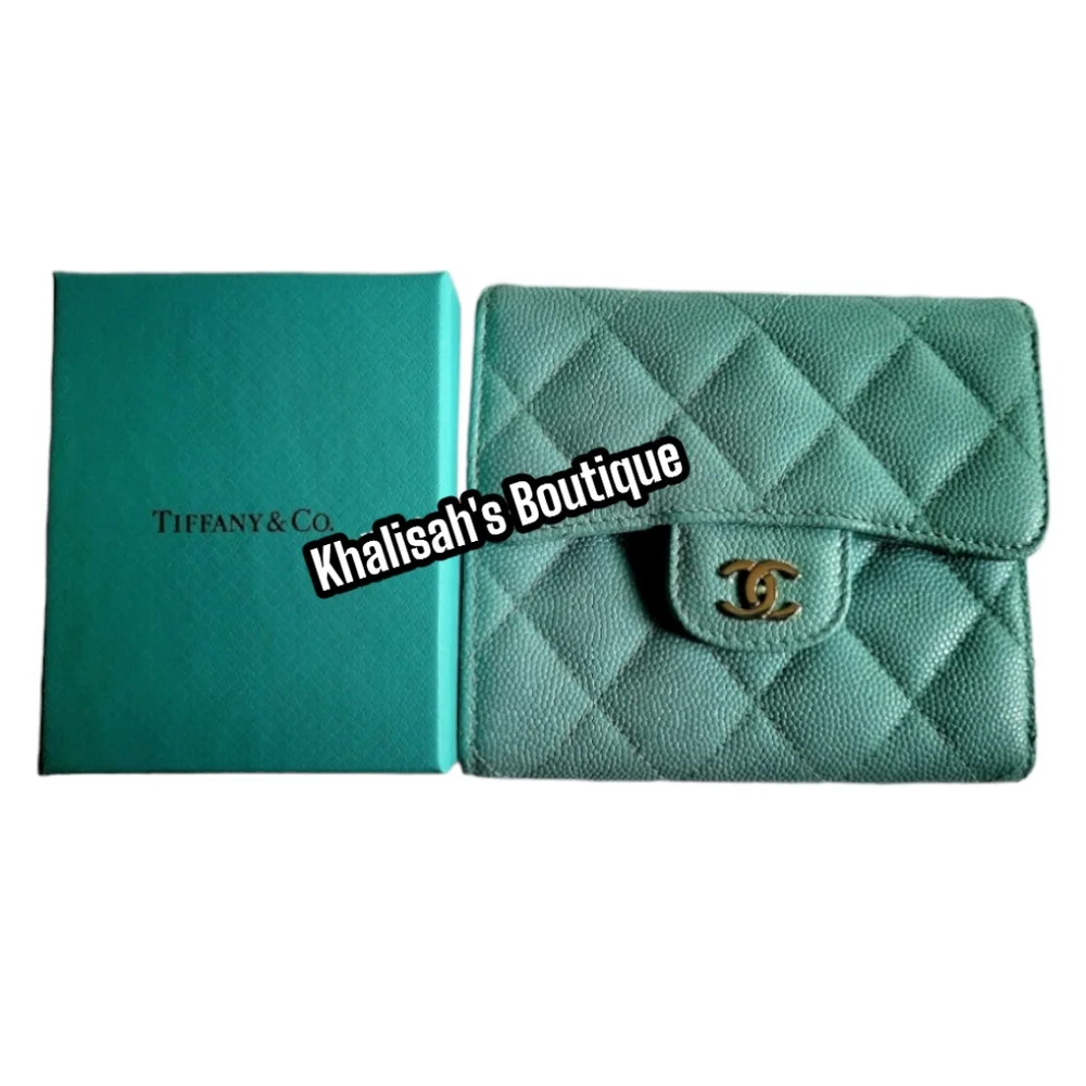 BNIB!! VERY Rare!!! Chanel Wallet LARGE Trifold Tiffany Blue Caviar Belt Waist - Picture 9 of 15